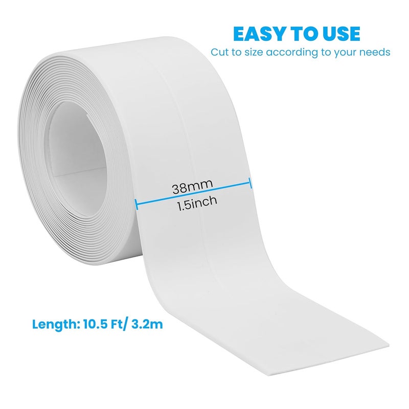 SICCOMA Caulk Tape 2 Rolls Self Adhesive Waterproof White Sink Caulking Sealant Tape, Bathroom Caulk Strip for Bathtub, Toilet, Countertop, Sink, Shower, Backsplash (White,1.5" x10.5Ft) - Image 4